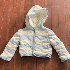 🫐3/$30 Burts Bees Baby Organic Striped Blue and Cream Kids Jacket size 0-3m